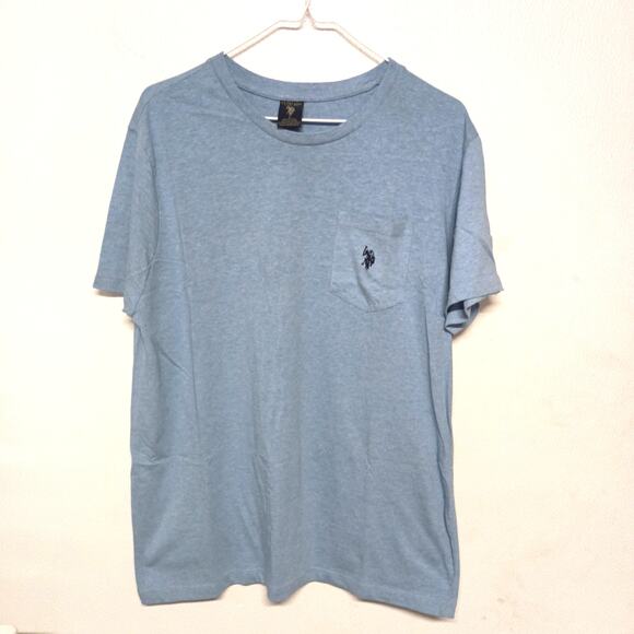 U.S. POLO ASSN Short Sleeve Lounge T-Shirt SZ L Blue Heathered with Chest Pocket - Picture 1 of 4